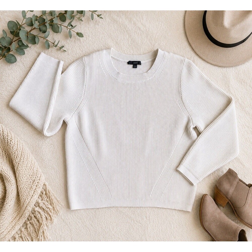 J.Crew Ivory Ribbed Crewneck Sweater Size Small